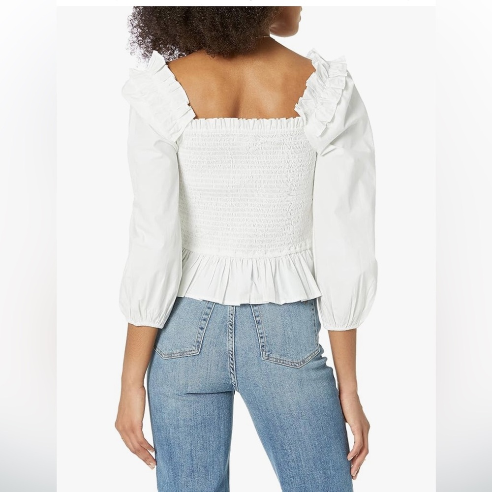 The Drop Women's Marisol Long-Sleeve Ruffle Poplin Smocked Top Size 2X - Picture 4 of 12